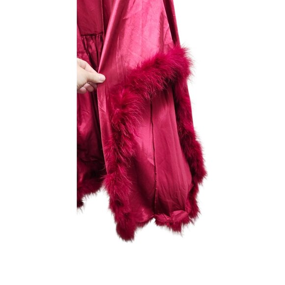 Solistawear Valentina Red Satin Robe Feather Trim Luxe Wrap – Solista W Size L - Picture 6 of 12